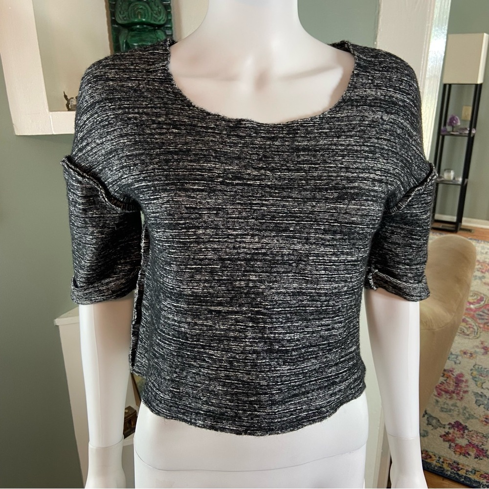 Moth Anthopologie Marion Wool Blend Marled Black White Cropped Sweater Small S